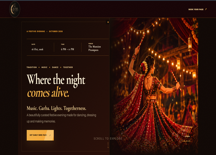 Retro Reverb Garba night event website designed by Web Mitras
